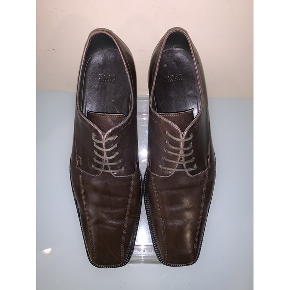 BOSS Hugo Boss Decio Men\'s 11.5 Brown Leather Bicycle Toe Derby Oxfords